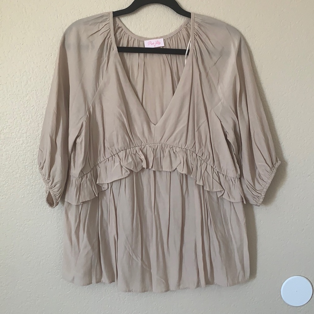 Cream Ruffle Blouse: Pink Lily